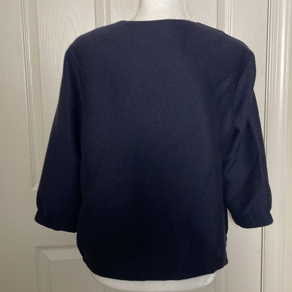 Eileen Fisher: Navy Waffle Weave Jacket with snap closure - Picture 6 of 10
